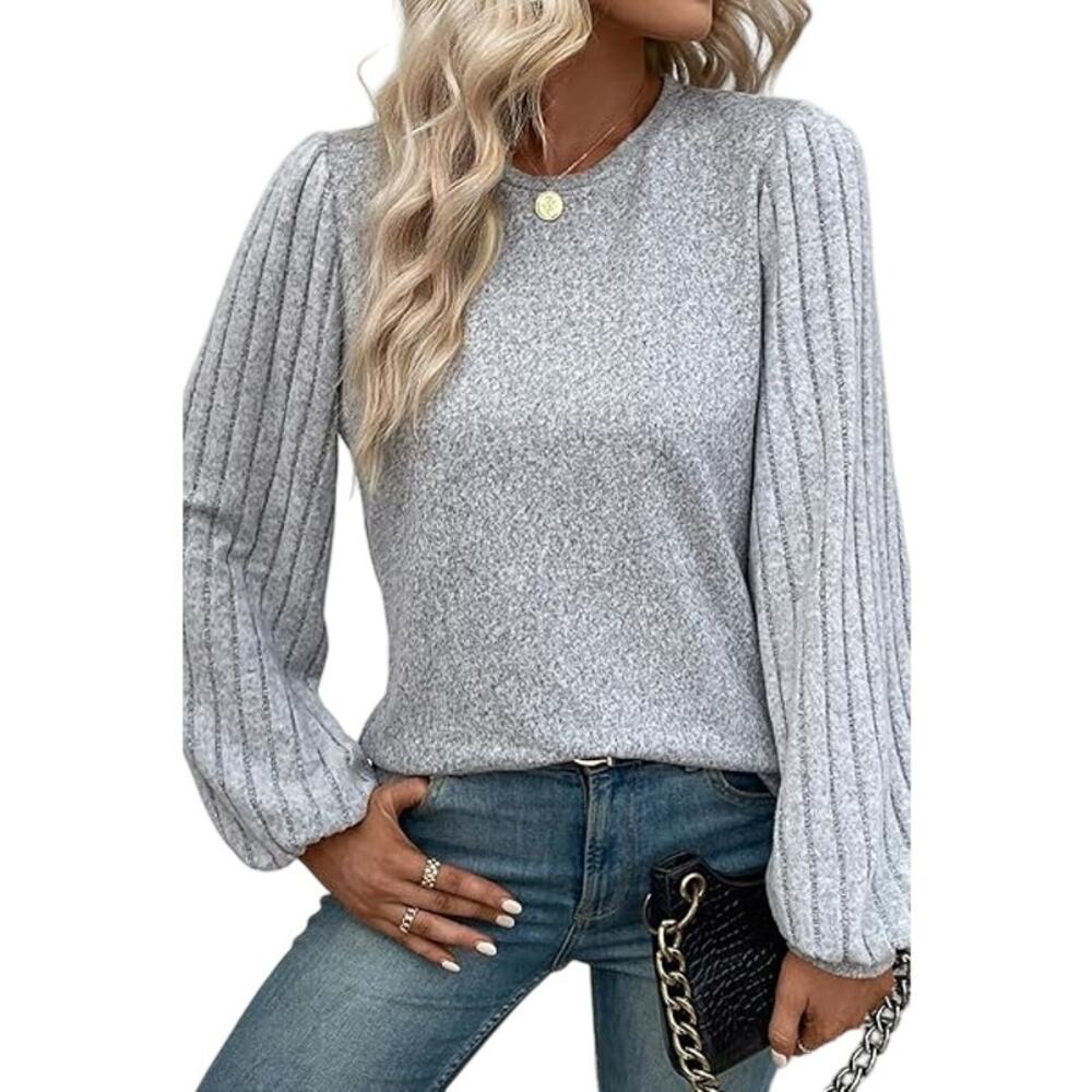 TTS Women's Heather Gray Balloon Sleeve Sweater, Size Medium